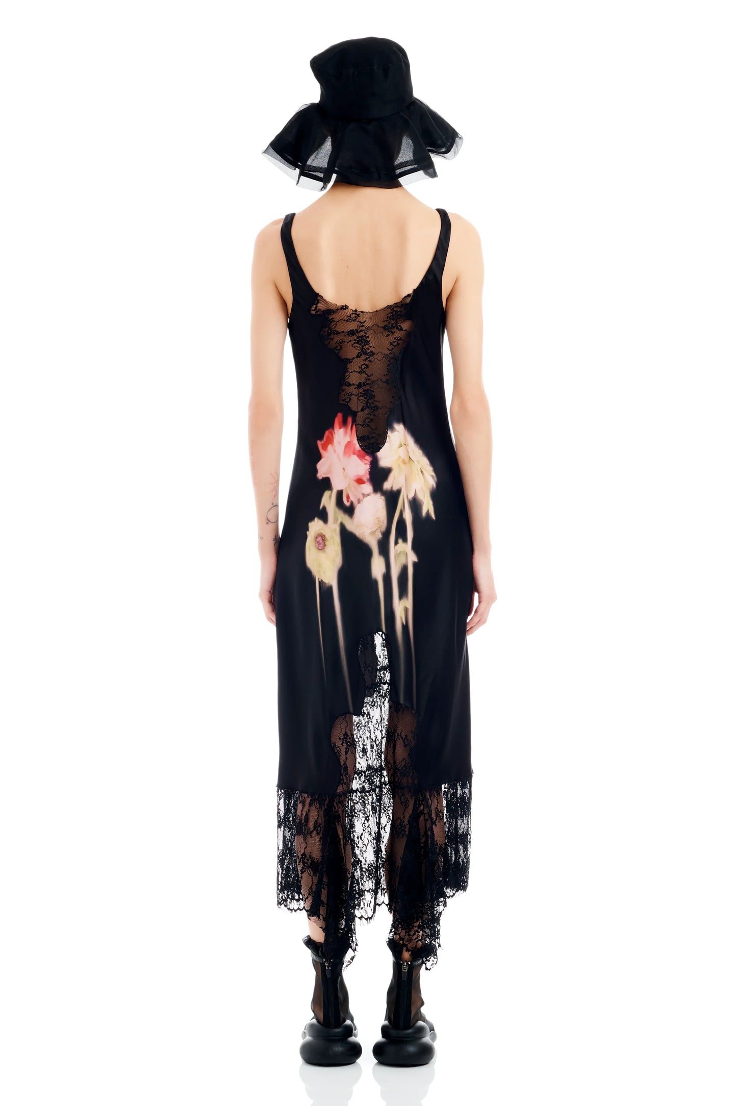 BLACK FLOWER DRIP ANEMONE DRESS