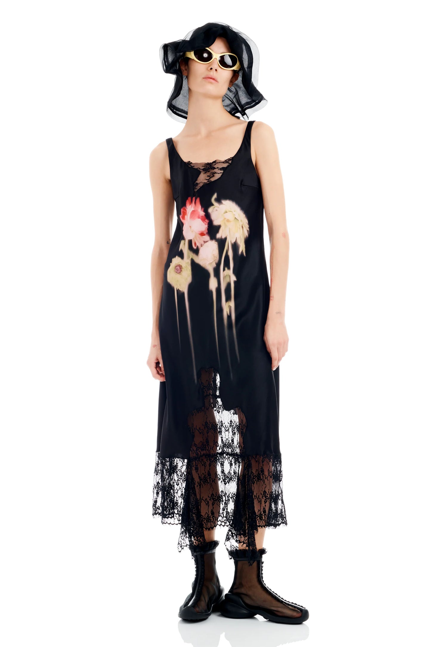 BLACK FLOWER DRIP ANEMONE DRESS