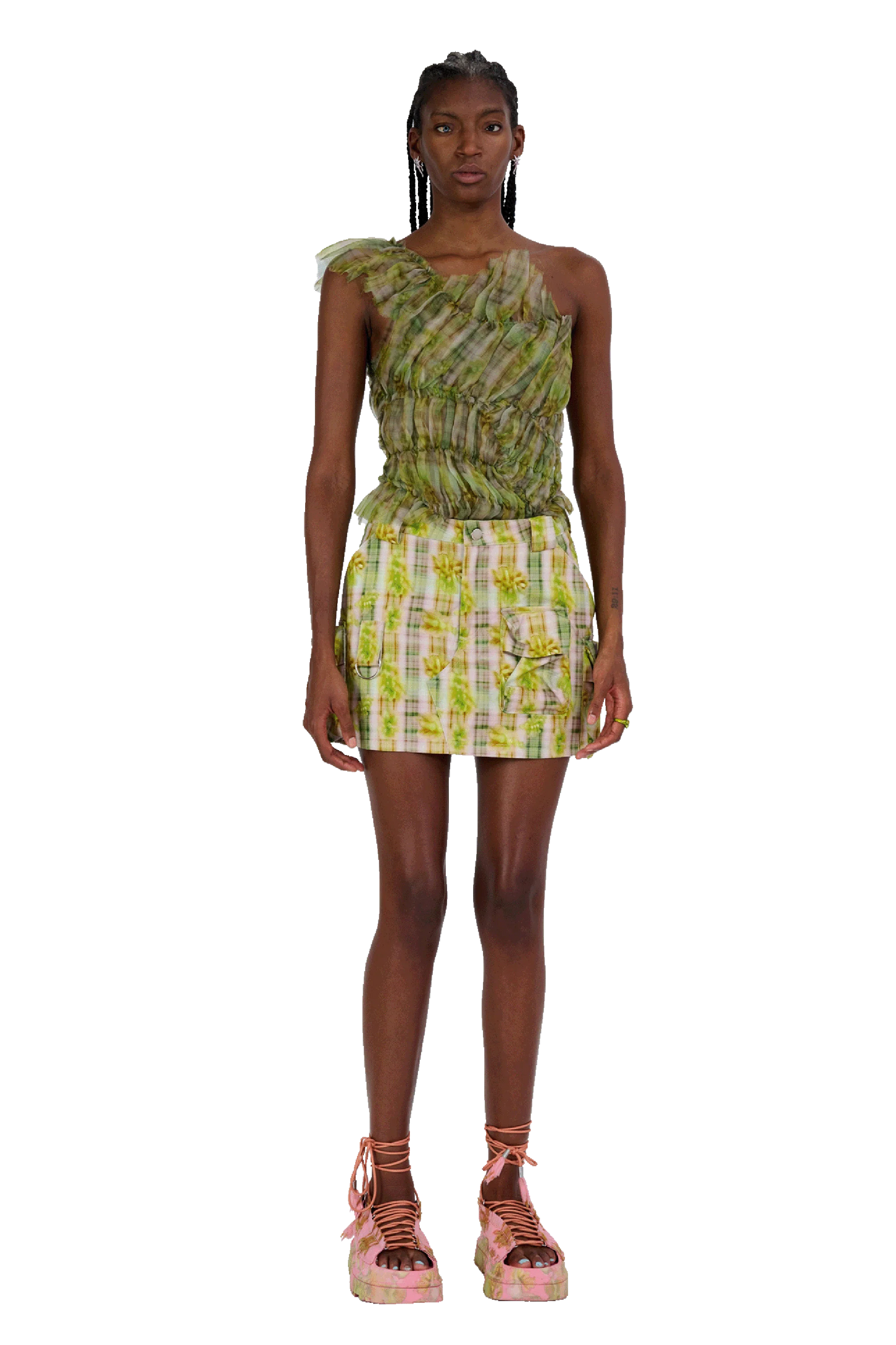 YELLOW BOXER PLAID MINI CARGO SKIRT