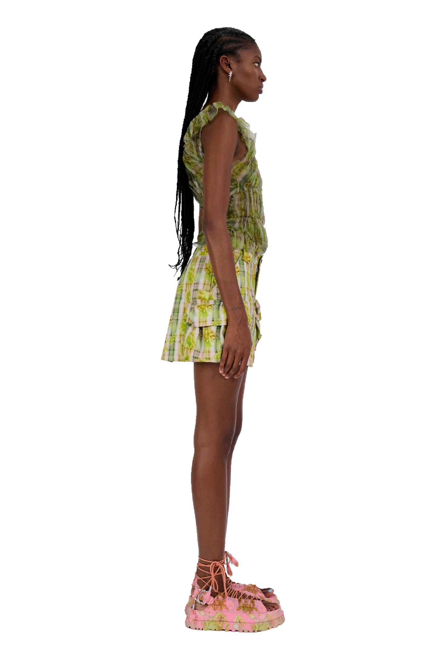 YELLOW BOXER PLAID MINI CARGO SKIRT