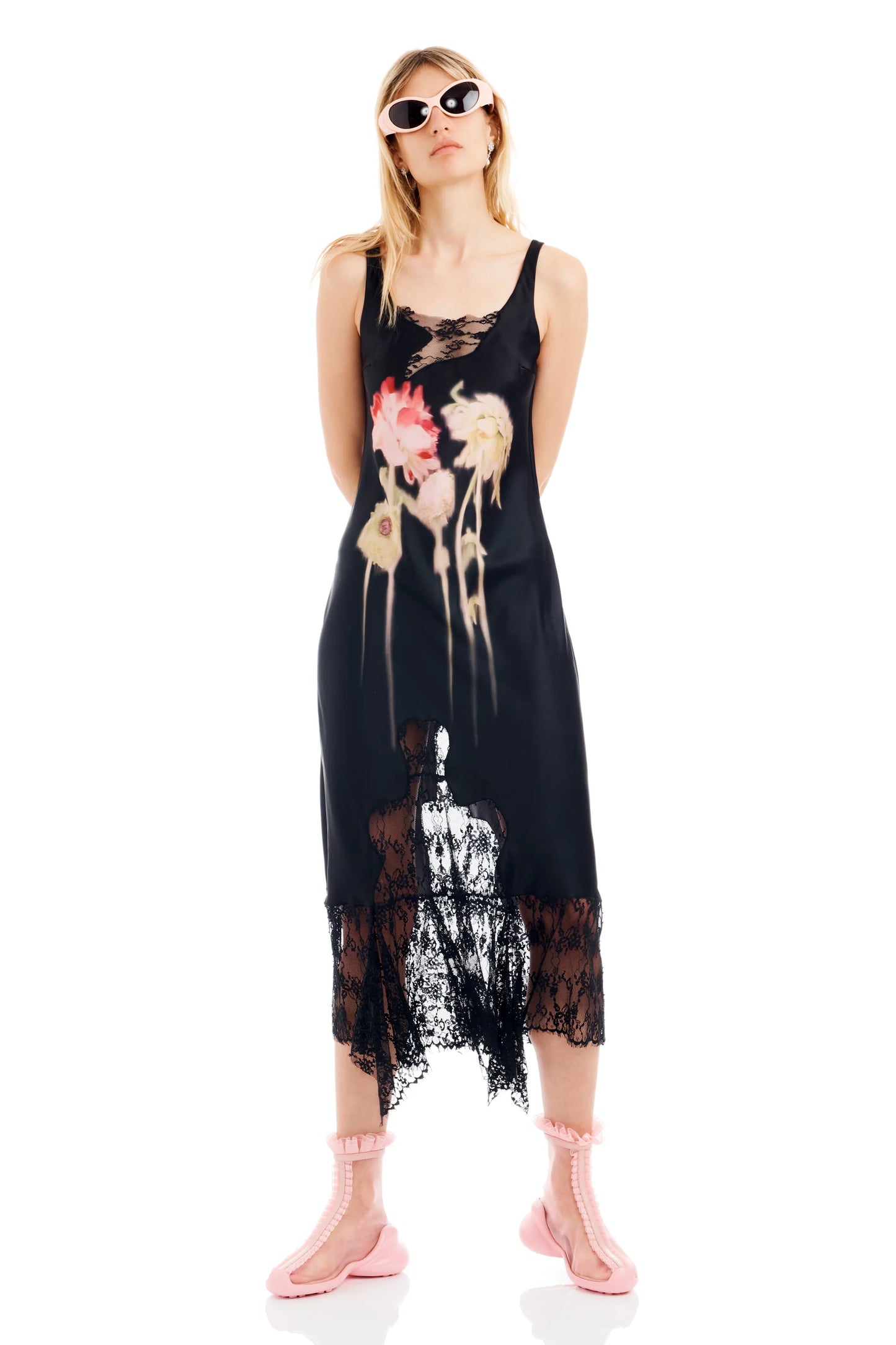 BLACK FLOWER DRIP ANEMONE DRESS
