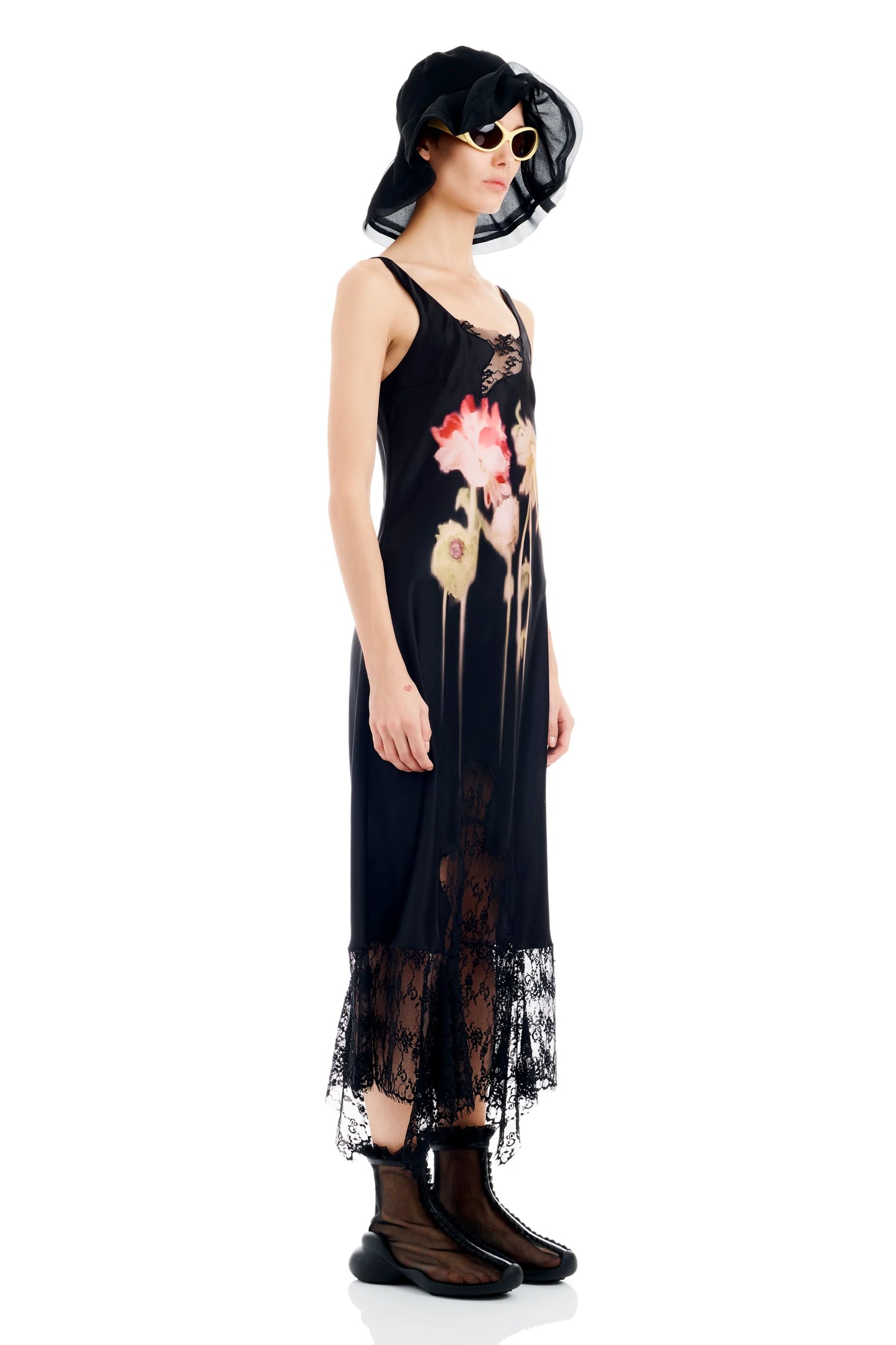 BLACK FLOWER DRIP ANEMONE DRESS