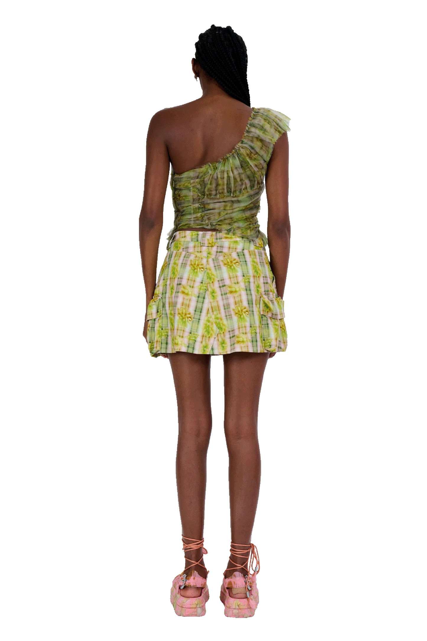 YELLOW BOXER PLAID MINI CARGO SKIRT