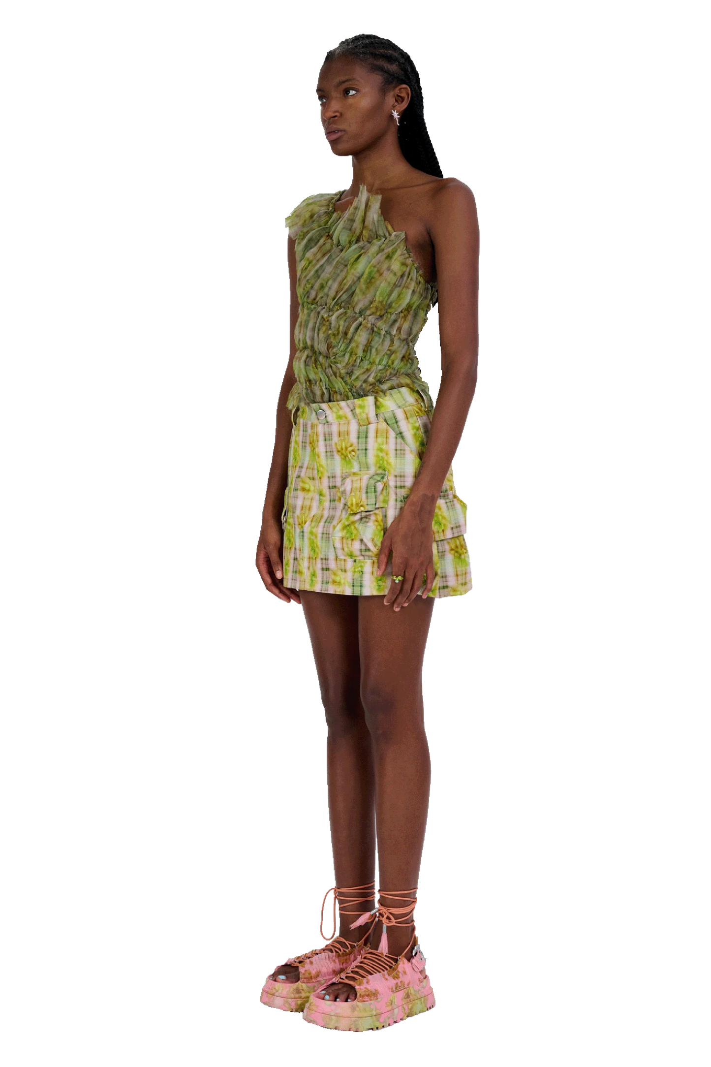 YELLOW BOXER PLAID MINI CARGO SKIRT