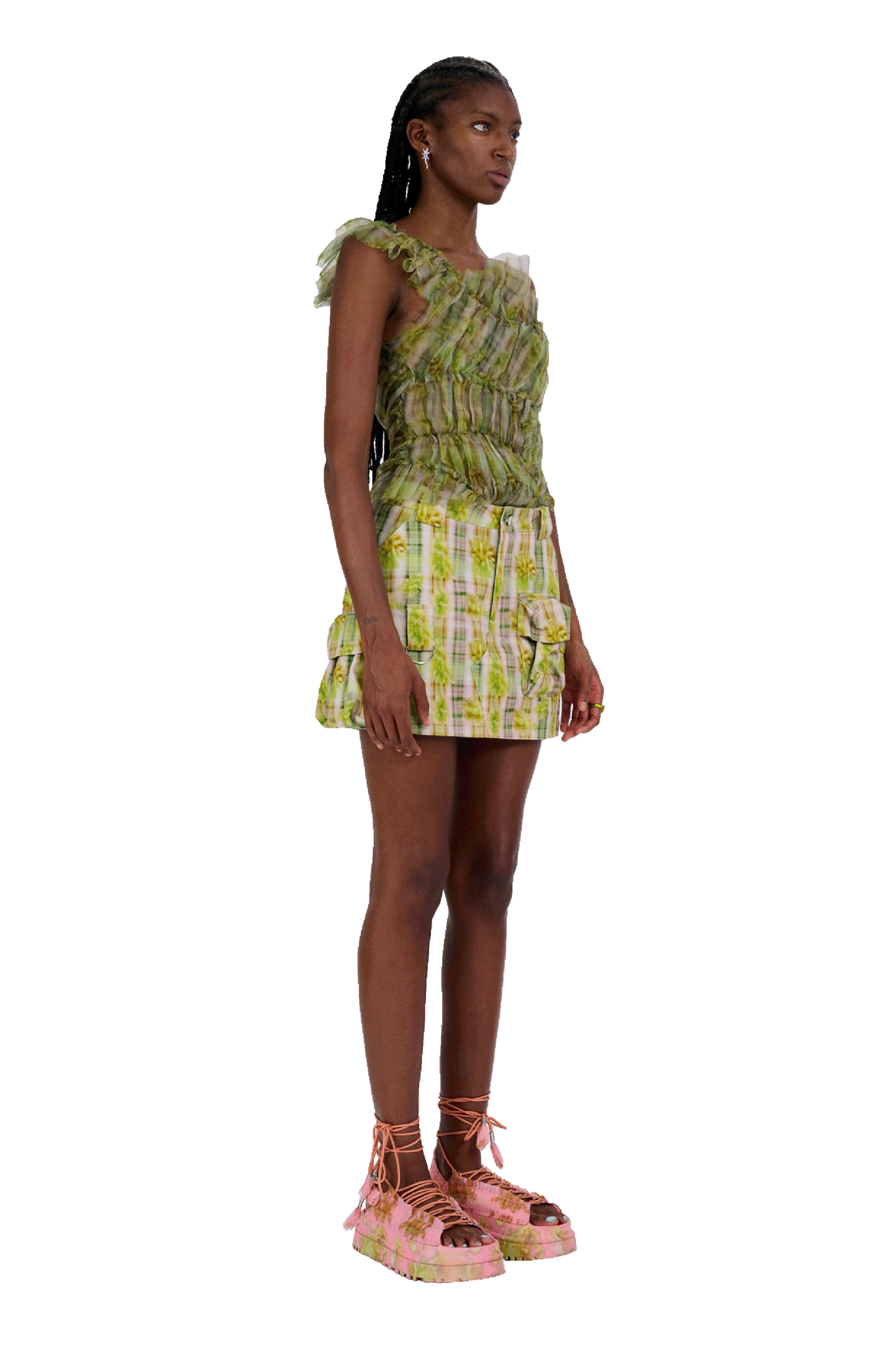 YELLOW BOXER PLAID MINI CARGO SKIRT