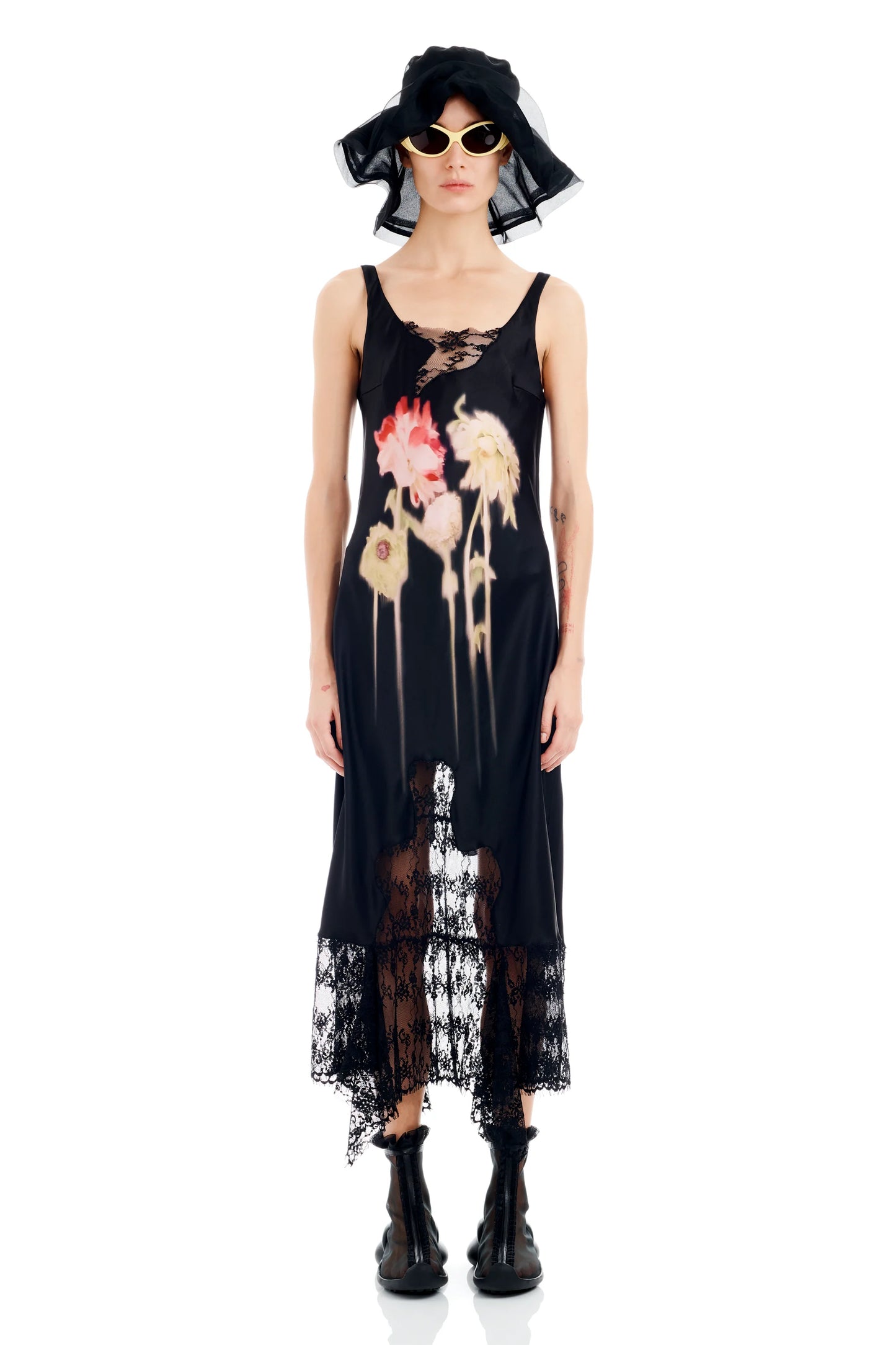 BLACK FLOWER DRIP ANEMONE DRESS
