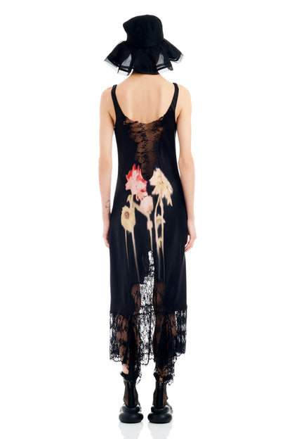 BLACK FLOWER DRIP ANEMONE DRESS