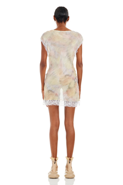 WASHED OCEAN FLOWERS WATERLILY MINI DRESS
