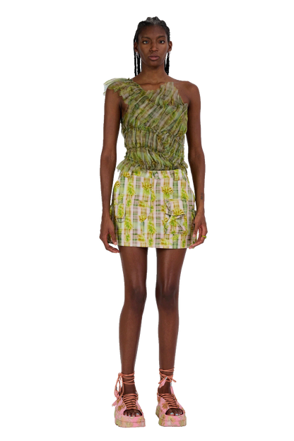 YELLOW BOXER PLAID MINI CARGO SKIRT