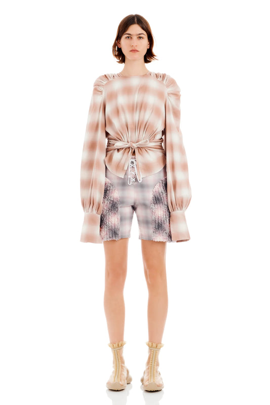 PEACH PLAID IRIS TOP