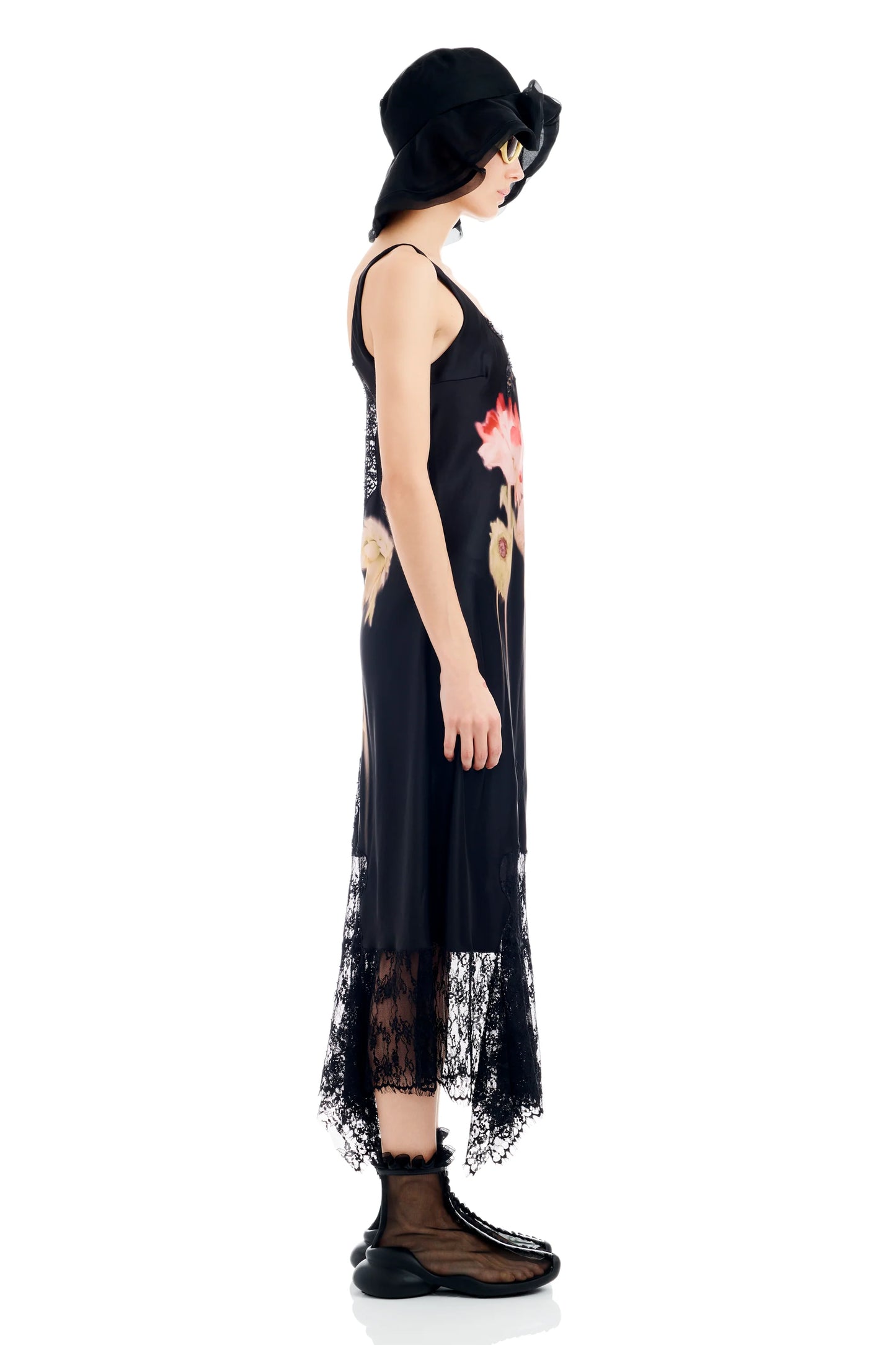 BLACK FLOWER DRIP ANEMONE DRESS