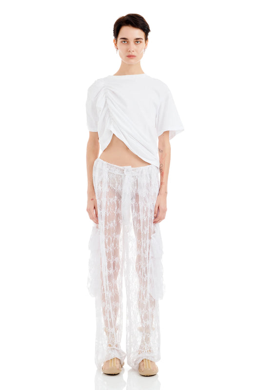 WHITE LACE PLEATED CARGO PANT