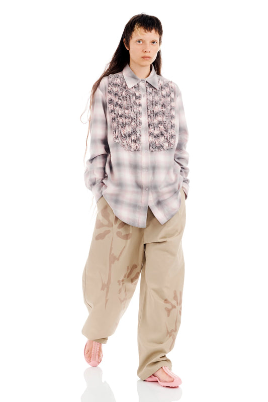 LAVENDER PLAID TUXEDO BUTTON UP