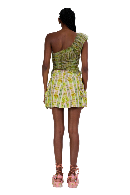 YELLOW BOXER PLAID MINI CARGO SKIRT