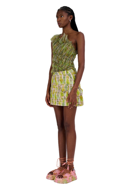 YELLOW BOXER PLAID MINI CARGO SKIRT