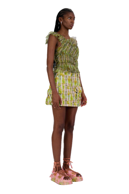 YELLOW BOXER PLAID MINI CARGO SKIRT